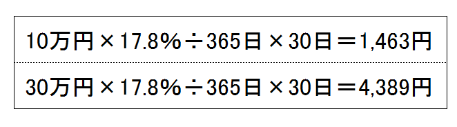 17.8%　10万円　30万円　利息計算