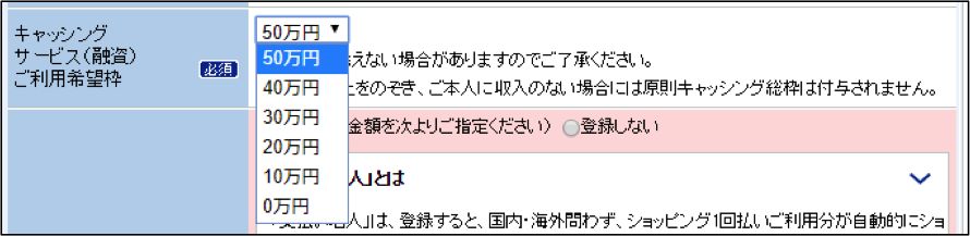 「キャッシングサービス（融資）ご利用希望枠」